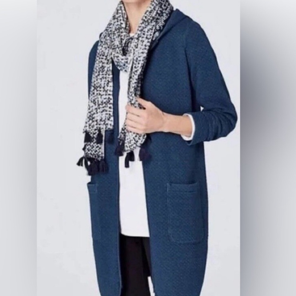 J Jill Pure Jill Indigo Quilted Soft Denim Hooded Jacket